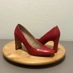 Franco Sarto Red Crocodile Embossed Block Heel Pumps Women's Size 7.5M Career